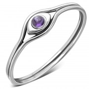 Evil Eye Amethyst Genuine Stone Silver Ring, r579